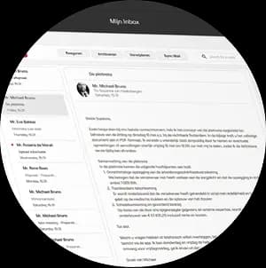 Scherm van The Law Firm app met beveiligde e-mailportaal voor vertrouwelijke juridische communicatie.