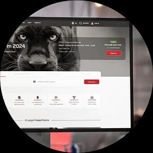 Homescherm van The Law Firm app met hero banner die aankomende juridische afspraak en cliëntinformatie toont.