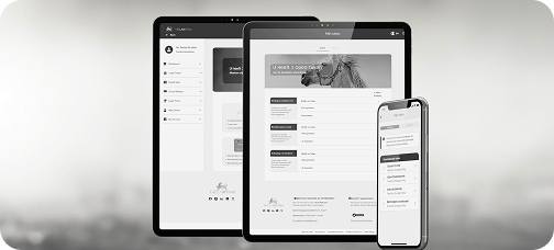 Tablet en smartphone met The Law Firm-dashboard dat open taken en lopende juridische dossiers toont.